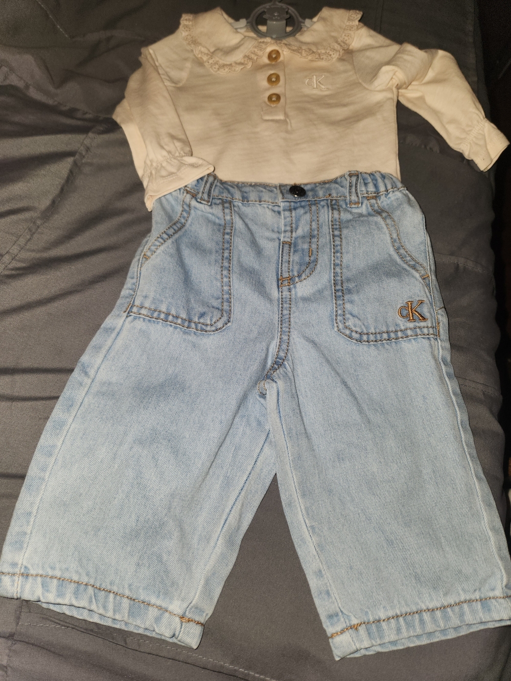 Calvin Klein Cream Baby Bodysuit with Gray Teether Ring - Picture 2 of 8